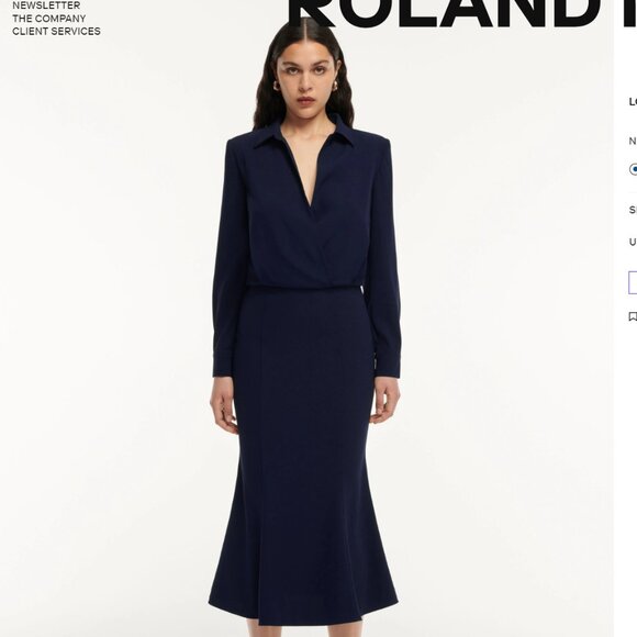 NEW WITH TAG Louland Mouret LONG SLEEVE COLLAR SATIN CREPE MIDI DRESS NAVY US4 - Picture 2 of 9